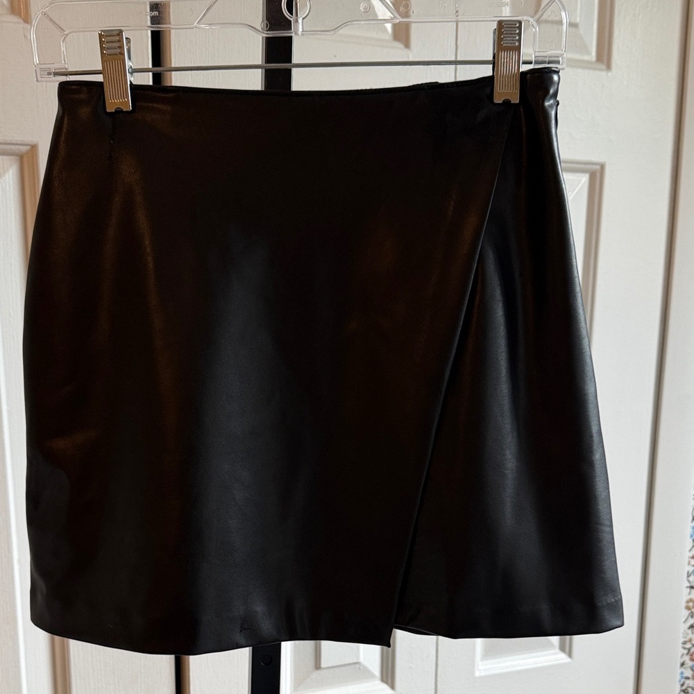 Abercrombie & Fitch Black Faux Leather Mini Skirt with Wrap Detail